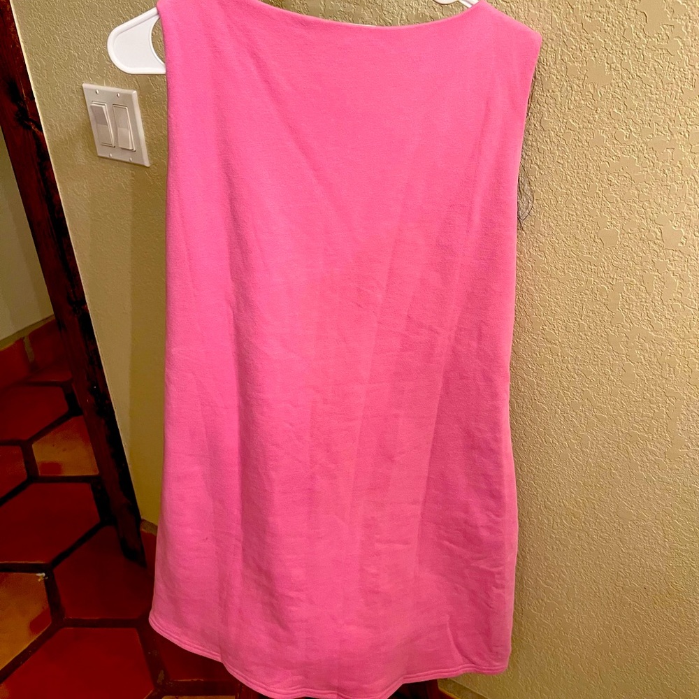 Queen of Sparkles diagonal rainbow metallic fringe tinsel sash pink dress size L